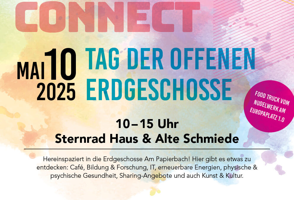 PAPIERBACH CONNECT – Beim Tag der offenen Erdgeschosse am 10. Mai 2025 öffnen sich die Türen im Quartier „Am Papierbach“